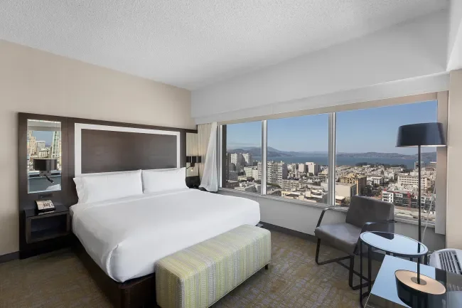 View of our king guest room showing the windows and the Bay